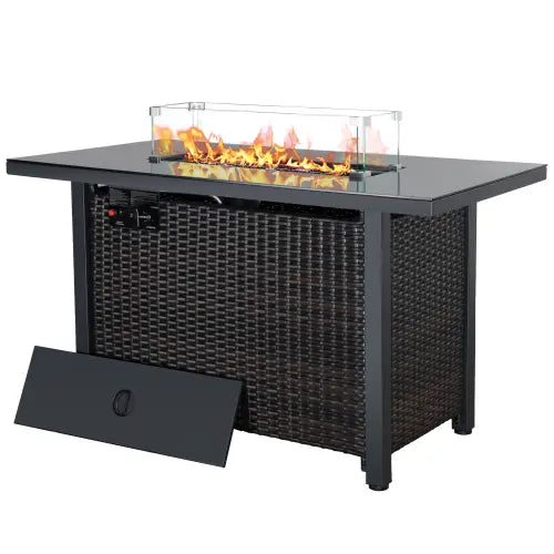 Rattan Propane Outdoor Fire Pit Table with Lid 