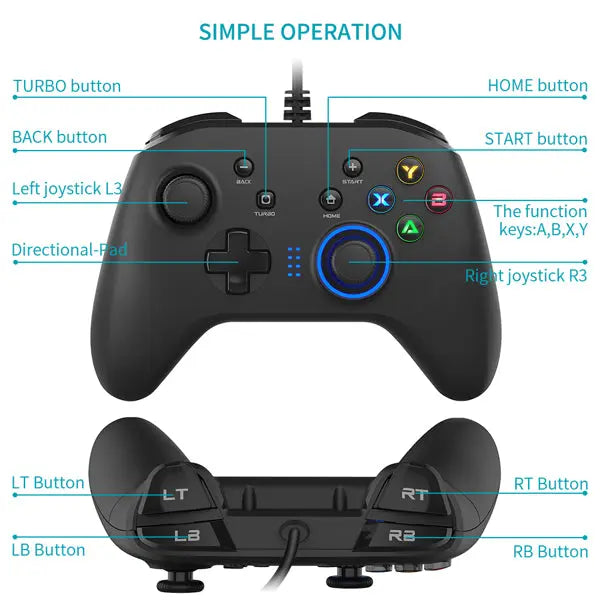 Wired Gaming Controller Joystick Gamepad with Dual-Vibration 