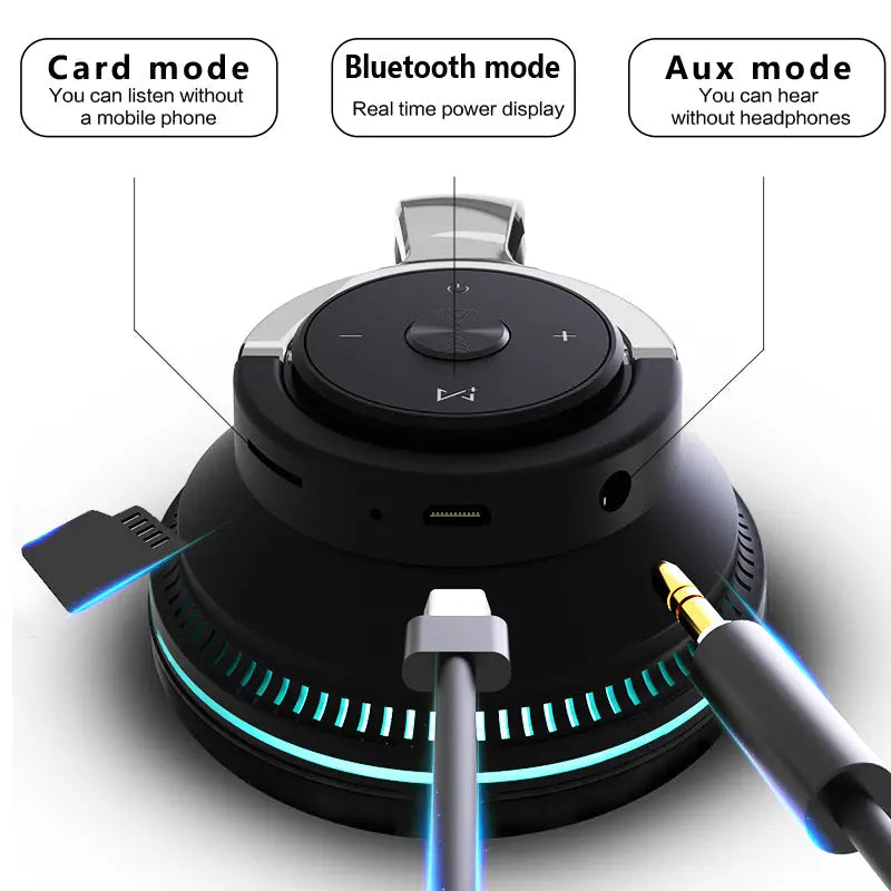 Colorful LED Lights Bluetooth Headphone Bass Wireless Earphones 