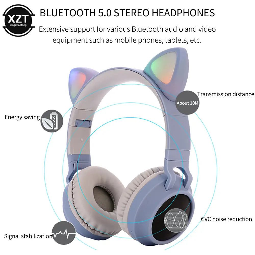 Foldable Super bass cat ear bluetooth wireless headphones 