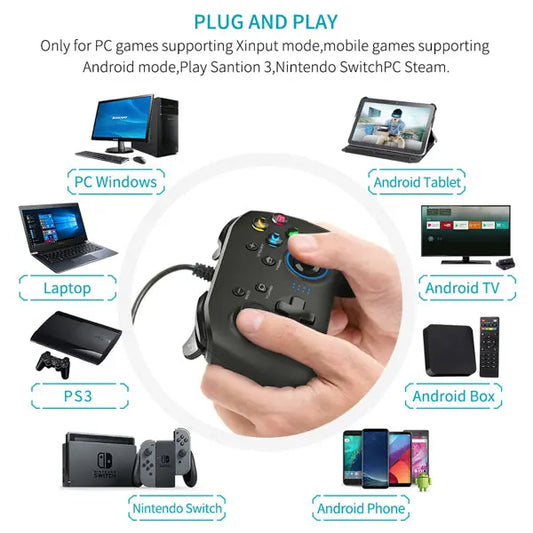 Wired Gaming Controller Joystick Gamepad with Dual-Vibration 
