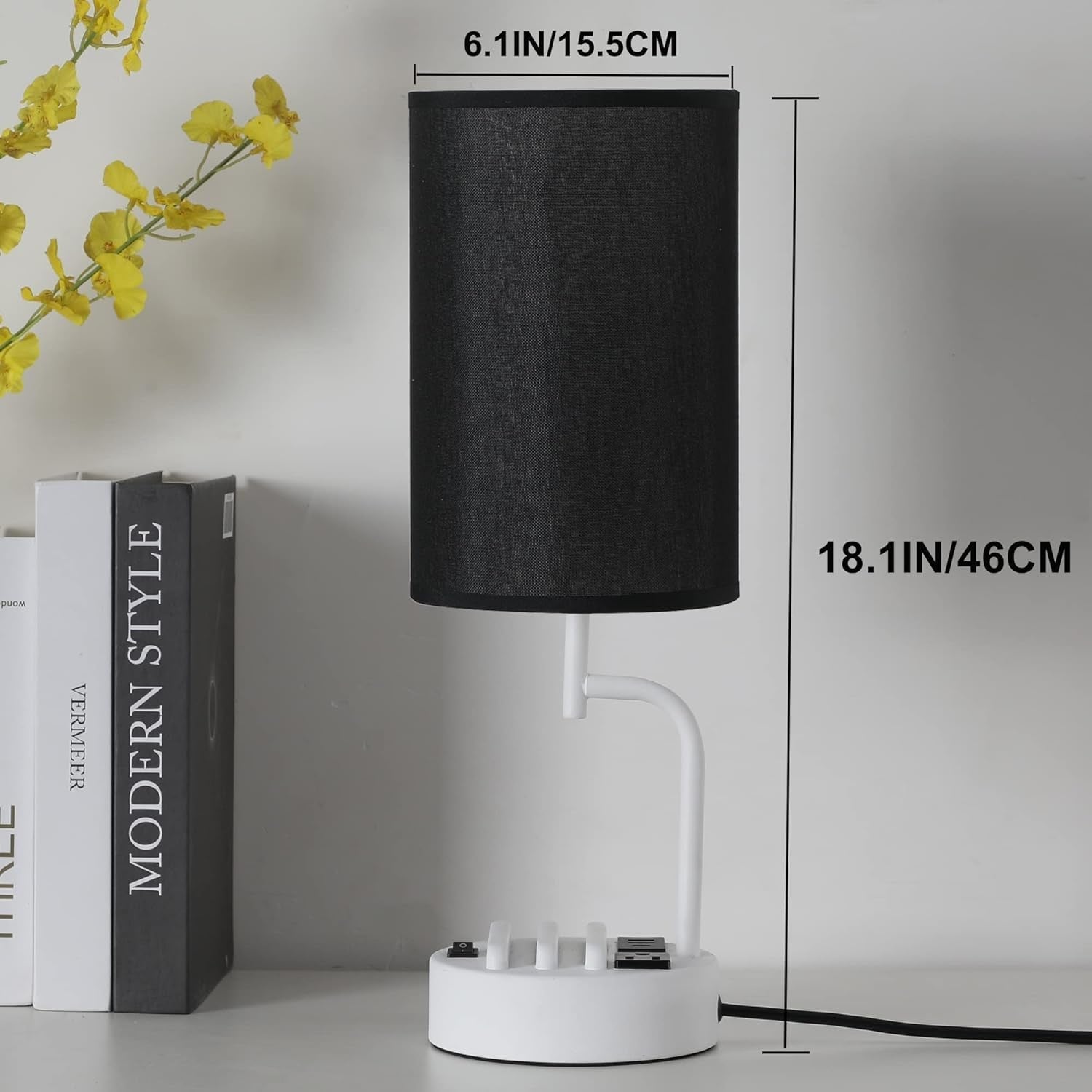 Table Lamp with 3 USB Charging Ports, Modern Desk Lamp with AC Outlet 