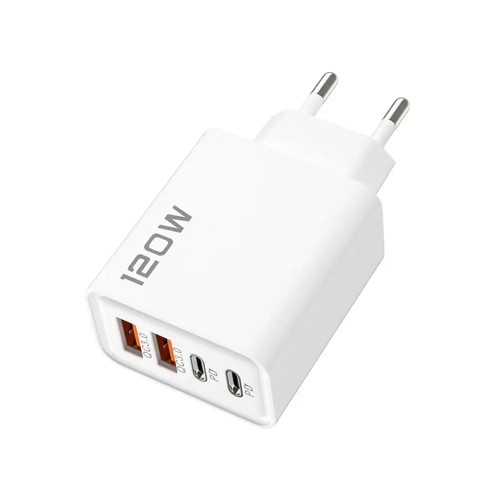 4 Port USB Charger Total 120W Type C Fast Charge Mobile Phone Adapter For iPhone Samsung Xiaomi Huawei Quick Charge Wall Charger No BrandLK