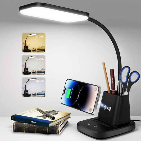 Desk Lamp, LED Desk Lamps for Home Office, Wireless Charger Small Desk 
