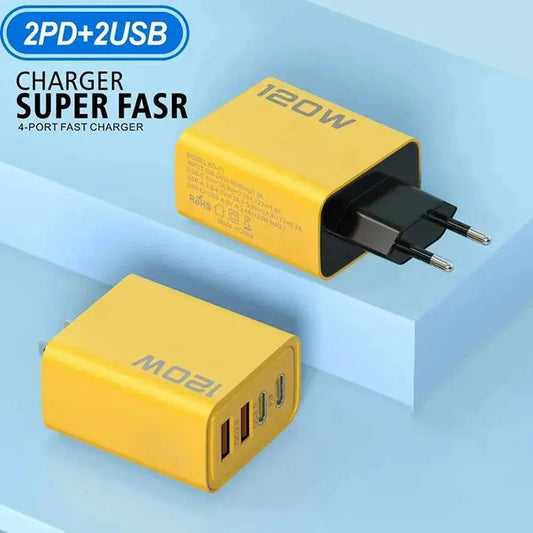 4 Port USB Charger Total 120W Type C Fast Charge Mobile Phone Adapter For iPhone Samsung Xiaomi Huawei Quick Charge Wall Charger No BrandLK