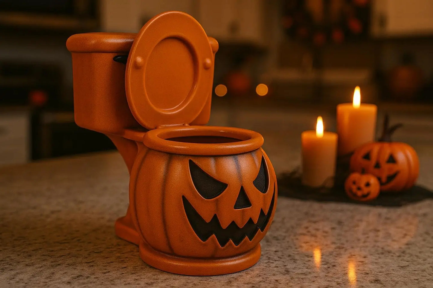 Halloween Toilet Bowl Pumpkin Candy Dish – Airbrushed Resin 