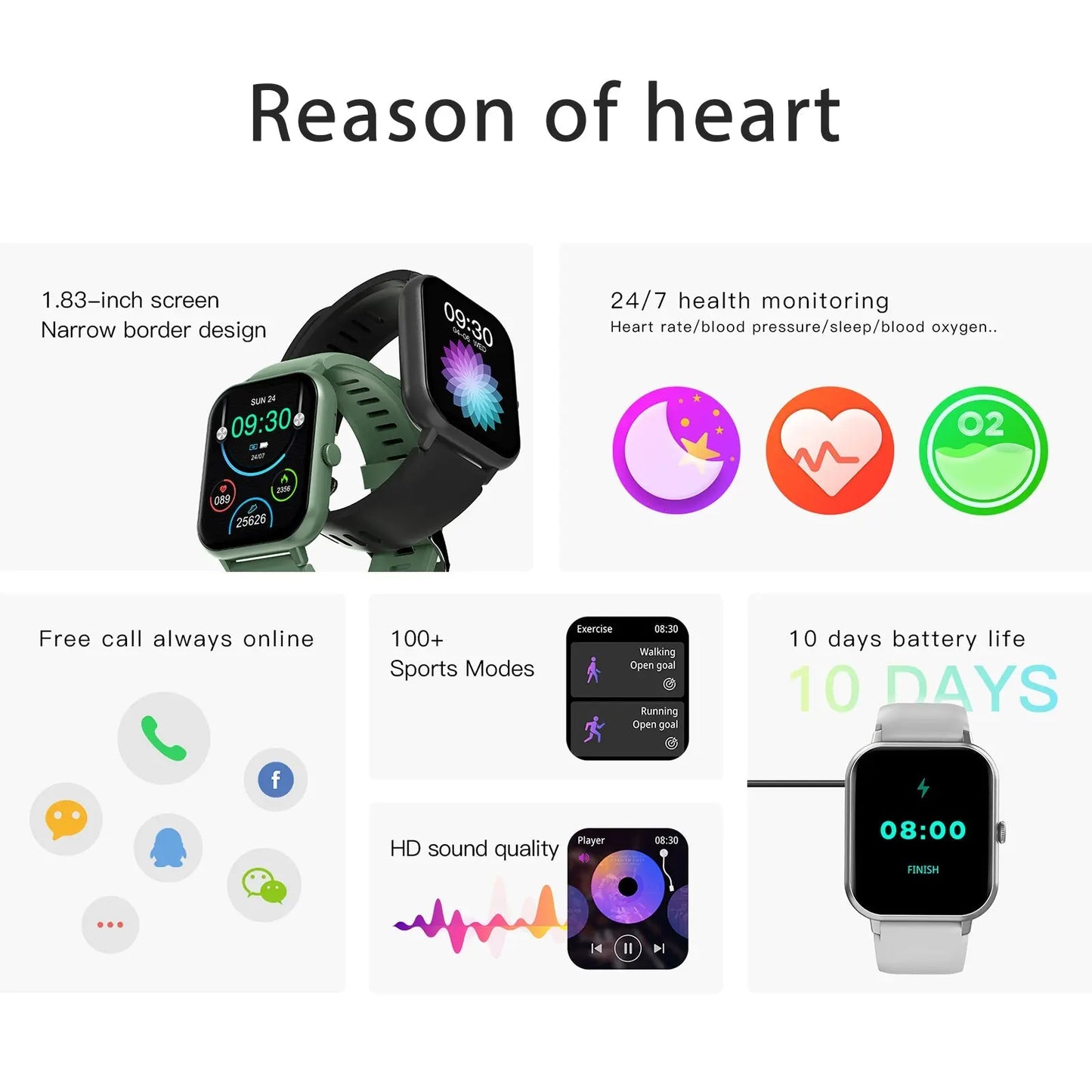 Smart Watch 1.83" IP67 Waterproof Fitness Tracker with Heart 