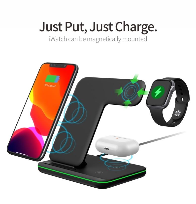 Ninja 15W 3 in 1 Fast Wireless Charging Station for Mobile Phones 