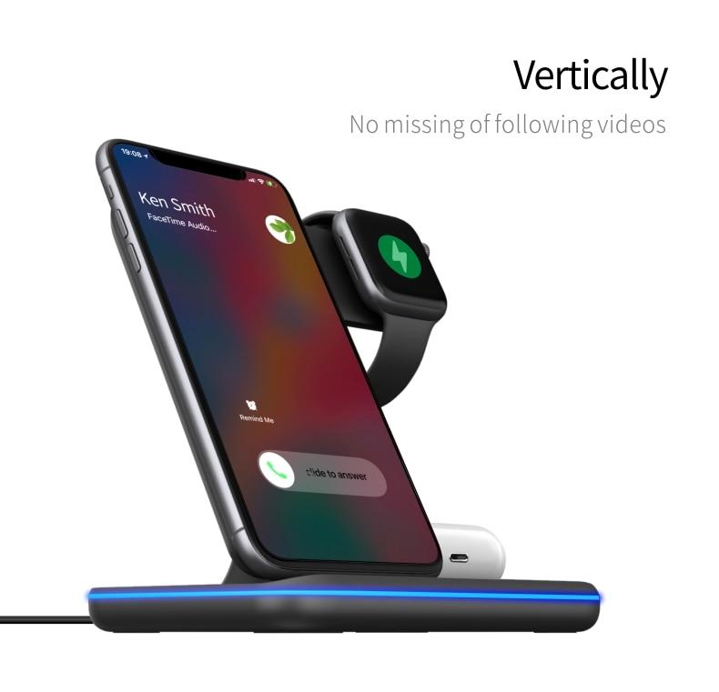 Ninja 15W 3 in 1 Fast Wireless Charging Station for Mobile Phones 