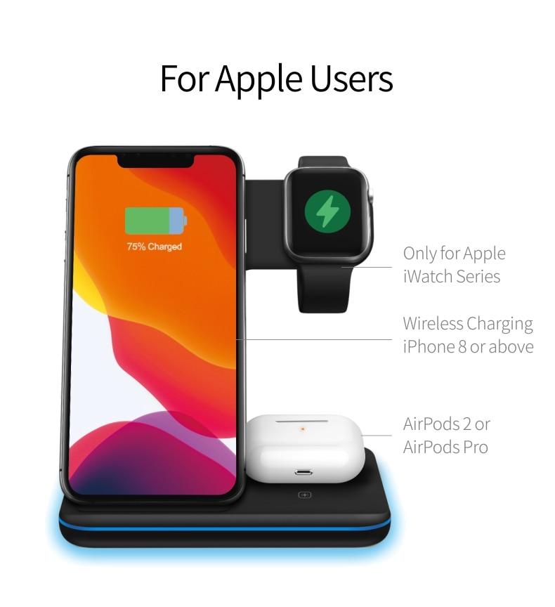 Ninja 15W 3 in 1 Fast Wireless Charging Station for Mobile Phones 