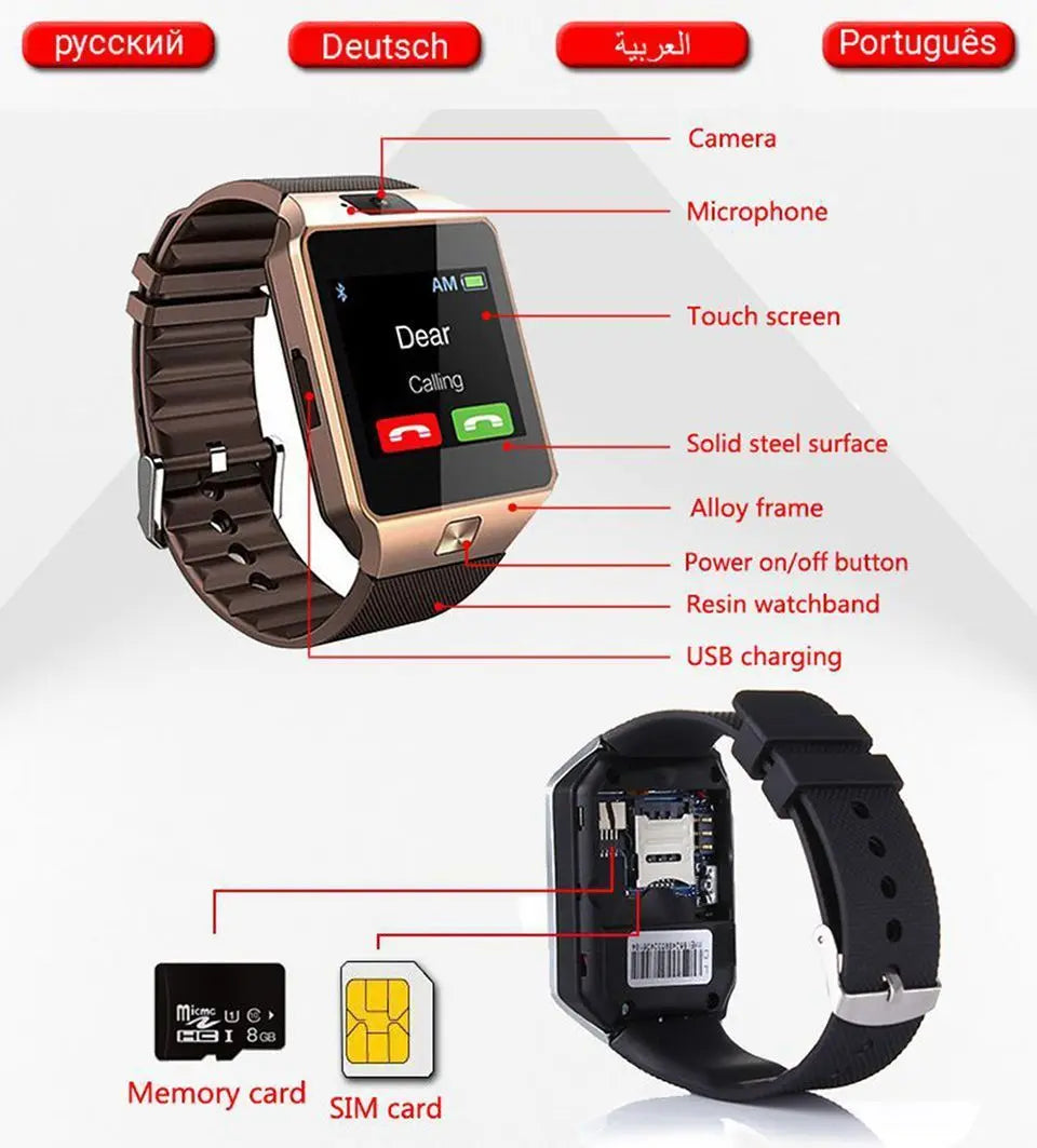 Bluetooth android smart watch with Camera Clock SIM TF Slot smartwatch 