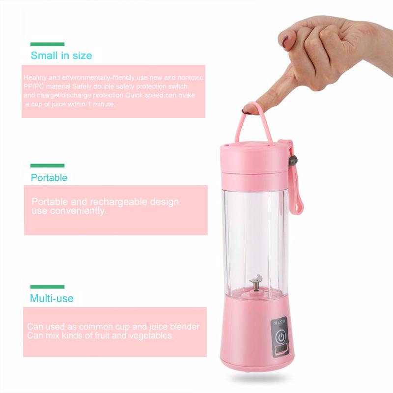 Portable Smoothie Blender, 380ml Juicer Bottle, USB Rechargeable, For 